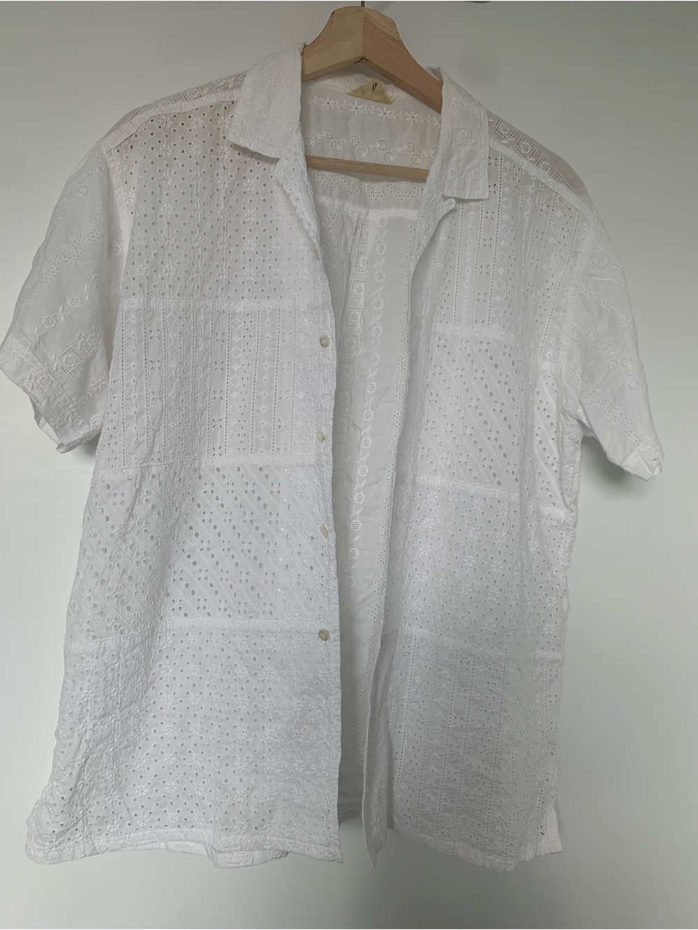 Vintage White Eyelet embroidered Short Sleeve Shirt
